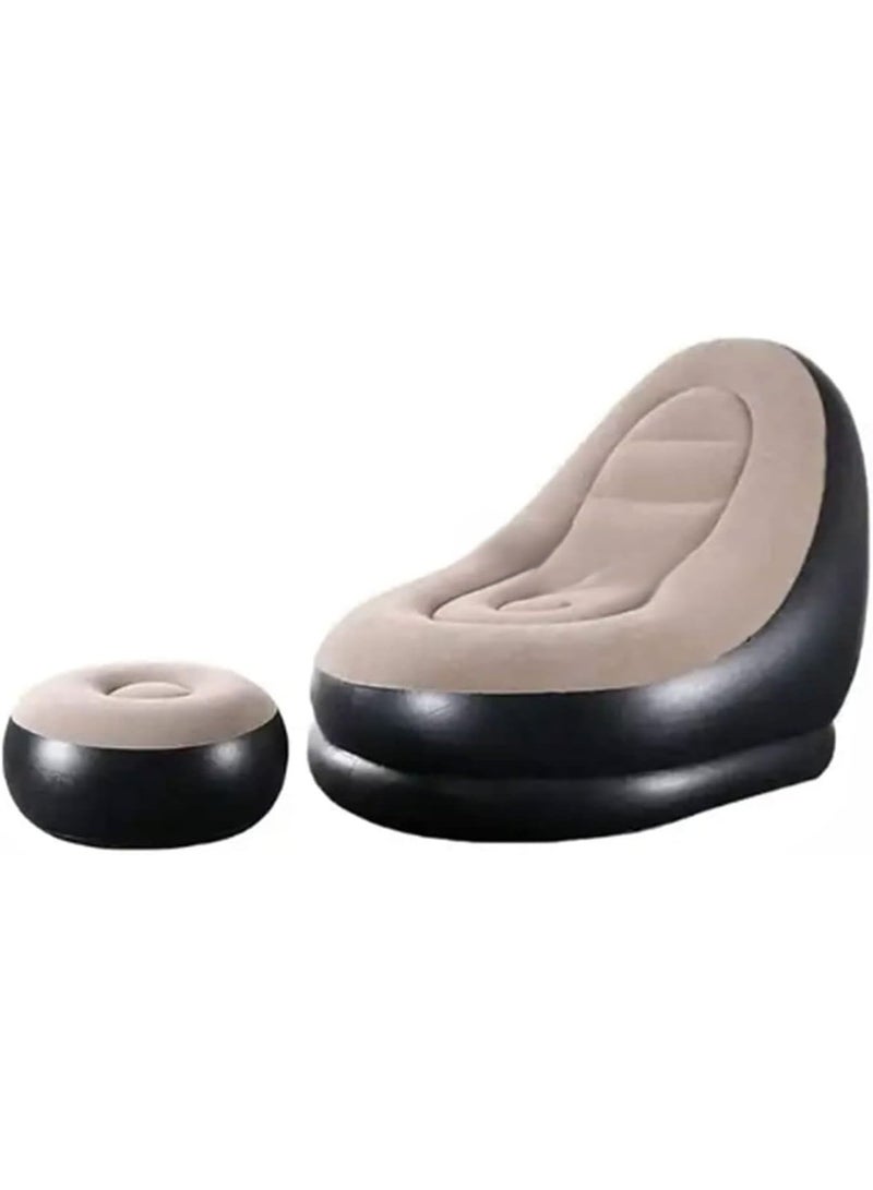 ELTRAZONE Foldable Inflatable Sofa and Footstool Set – Comfortable Air Cushion Recliner with Soft Flocked Surface, Portable PVC Lounger, Easy Setup, Supports Up to 100 kg - Image 1